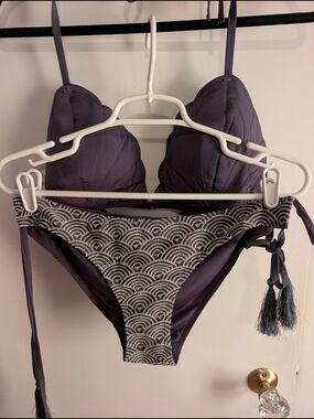 Grey Two-Piece Bikini Set with Tie-Side Bottom